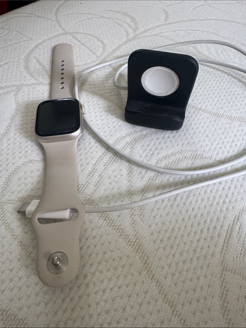 Apple Watch Silver Case with Cream Sport Band